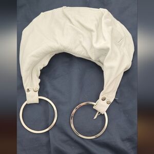 White Leather Ring-Handle Shoulder Bag